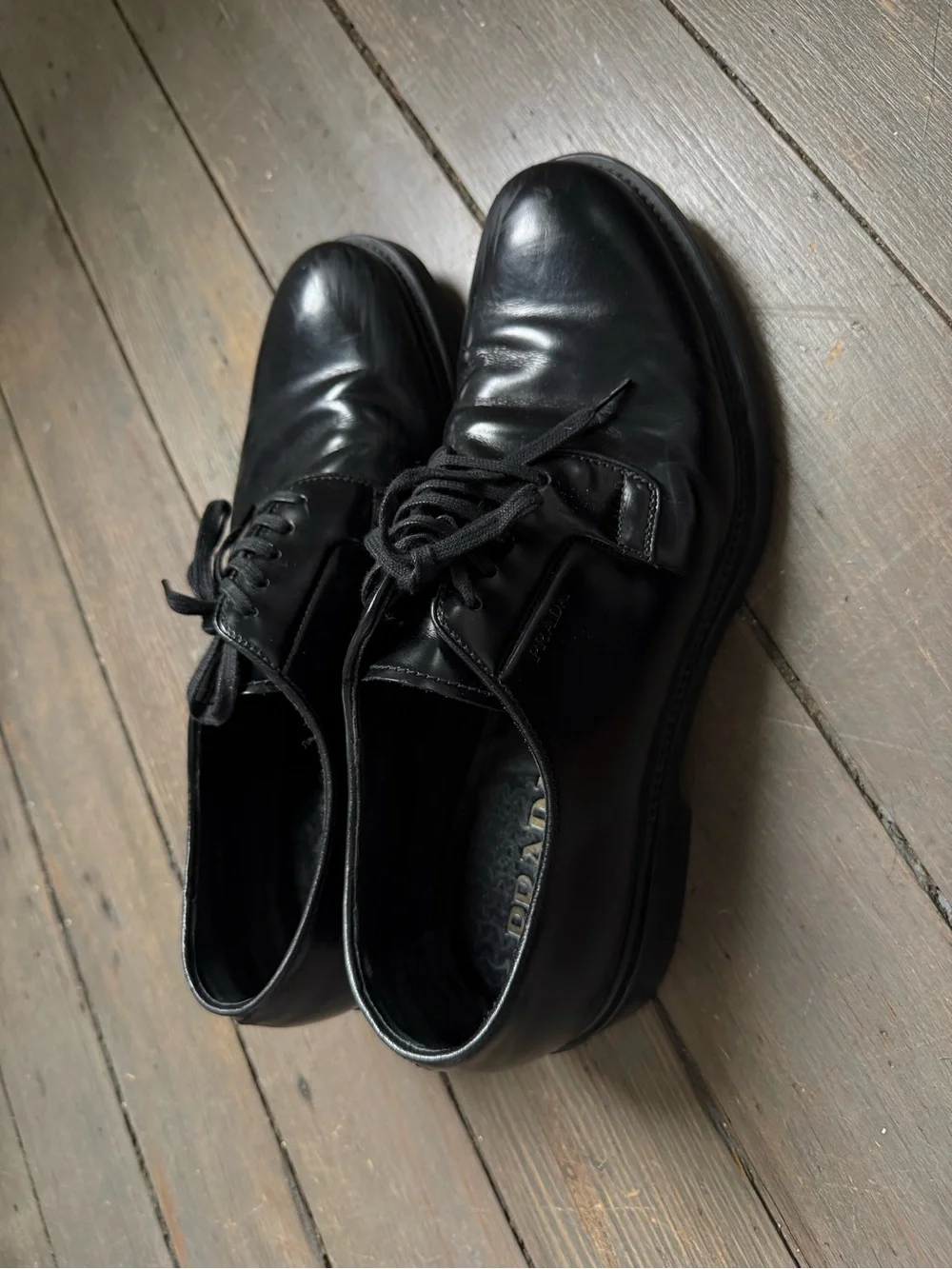 Prada Black Leather Derby Lace-Up Shoes